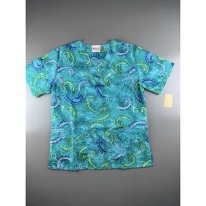 Fashion Scrubs Women's V Neck Scrub Top Size Small Moon Stars Design
